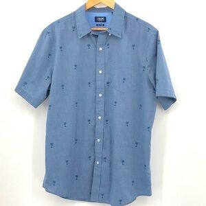 Chaps Easy Care Blue Palm Tree All Over Print Short Sleeved Button Down Size L